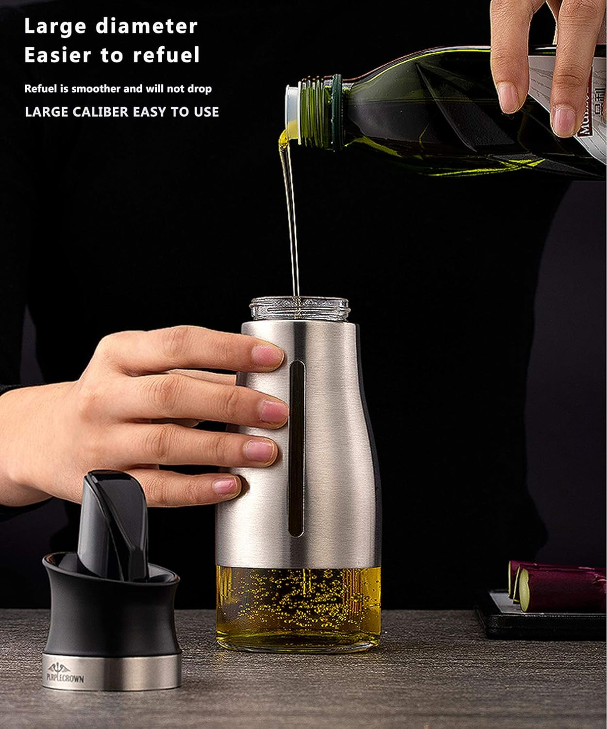 Auto Flip Olive Oil Dispenser Bottle with Stainless Steel Cover for Kitchen,300Ml Oil and Vinegar Bottle