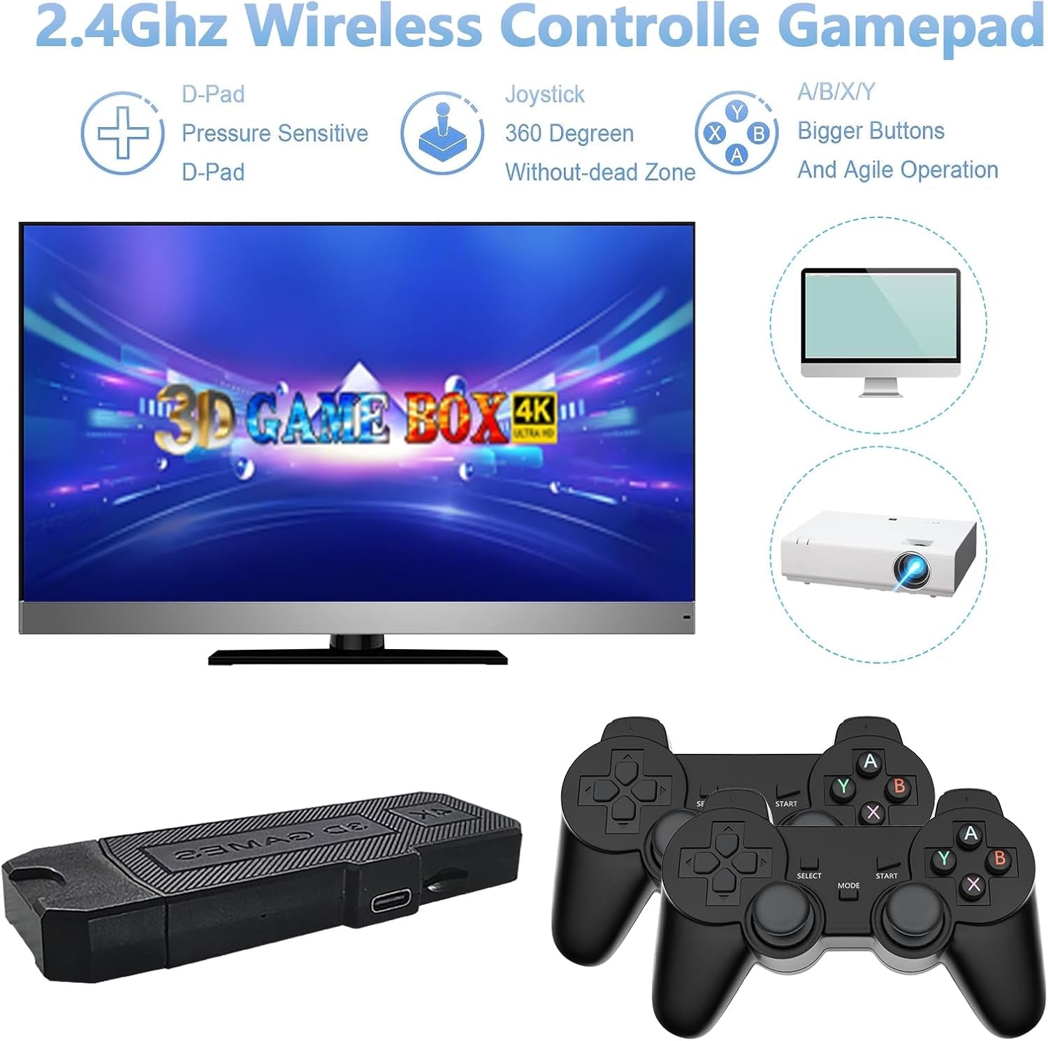 42000 in 1 Mini Game Stick 45+ Emulator Retro Game Console Dual 2.4G Wireless Controllers HDMI Output Plug and Play for 4K TV 256G