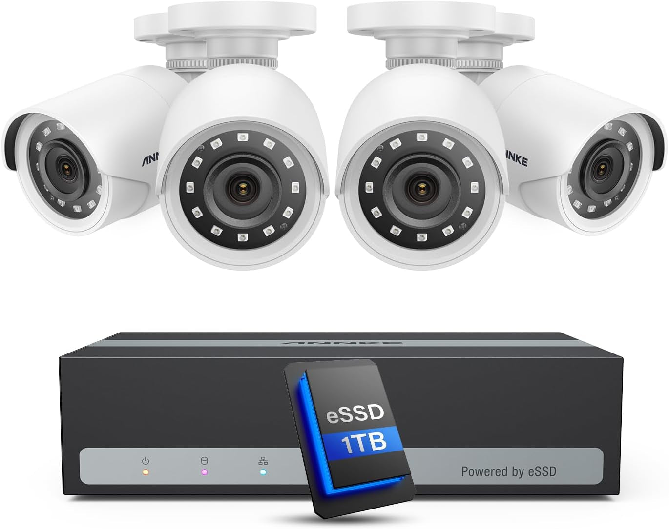 Security Camera System, 3K Lite 5-In-1 H.265+ 8CH Edvr with 1TB Essd and (4) 1080P (2MP) Weatherproof Surveillance Wired Cams, AI Human/Vehicle Detection, 100Ft Night Vision, Email Alert