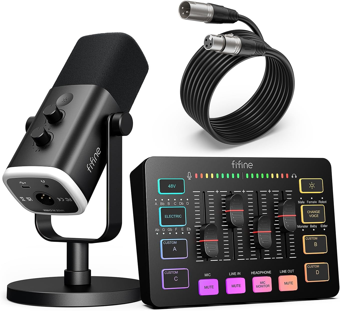 Ultimate Gaming Microphone Bundle - Dynamic XLR/USB Microphone Set with RGB Mixer for Streaming, Podcasting, and Gaming