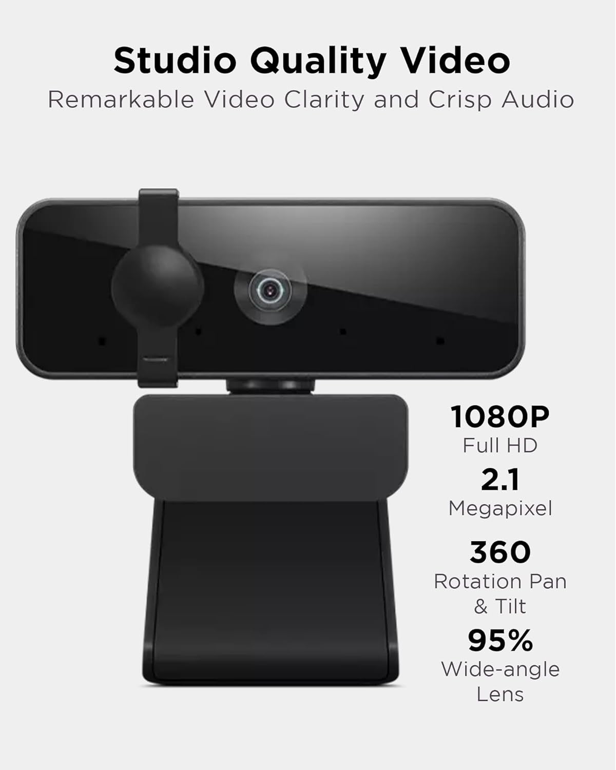 Essential Full HD 1080P Webcam, Dual Microphone, No Driver 1.8M USB 2.0, Wide-Angle, Tilt-Control, 360-Degree Rotation, Black