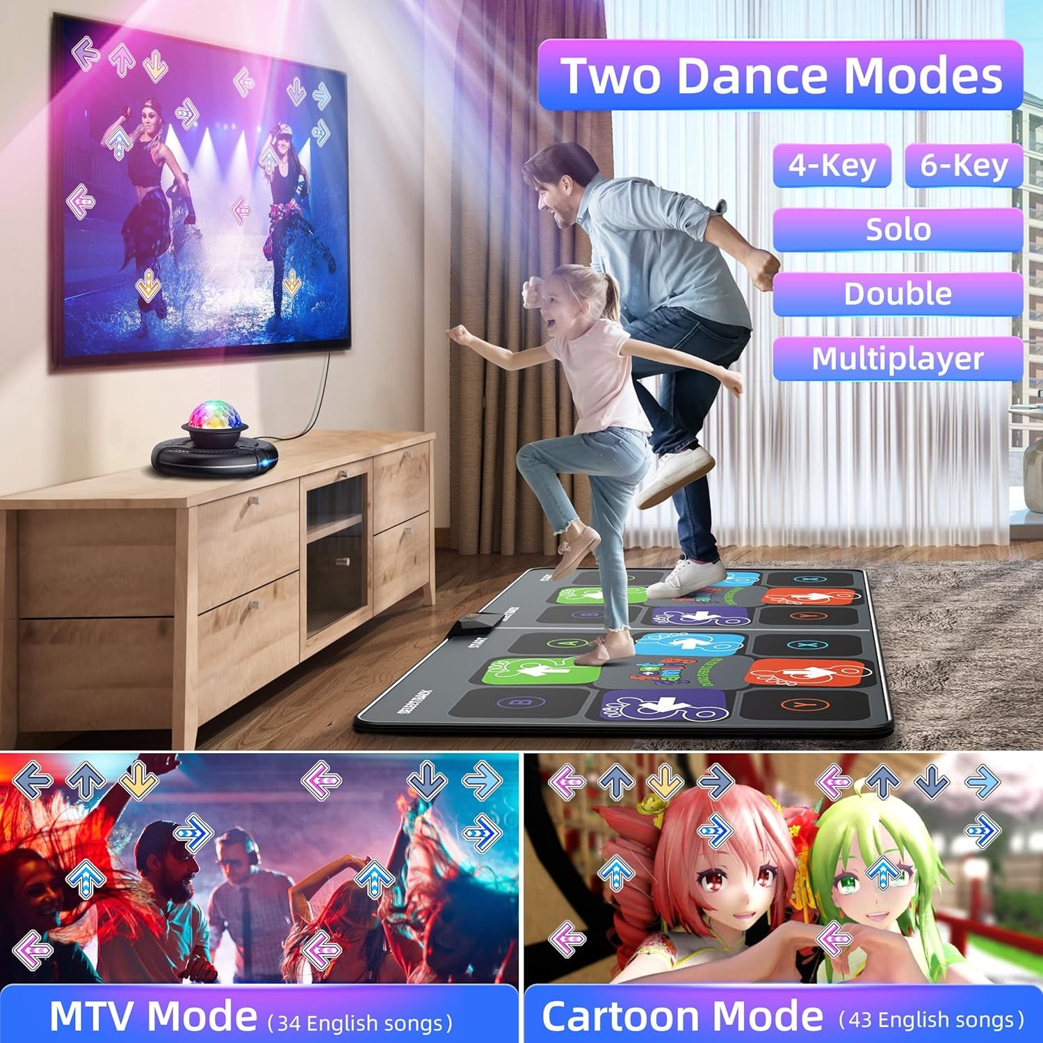 Dance Mat for Adults and Kids, Double User Wireless Dance Pad Game for TV, Plug and Play Electronic Dance Mats with Smart Camera, Exercise Dancing Mat for Family Games, Xmas Birthday Gifts Ideas