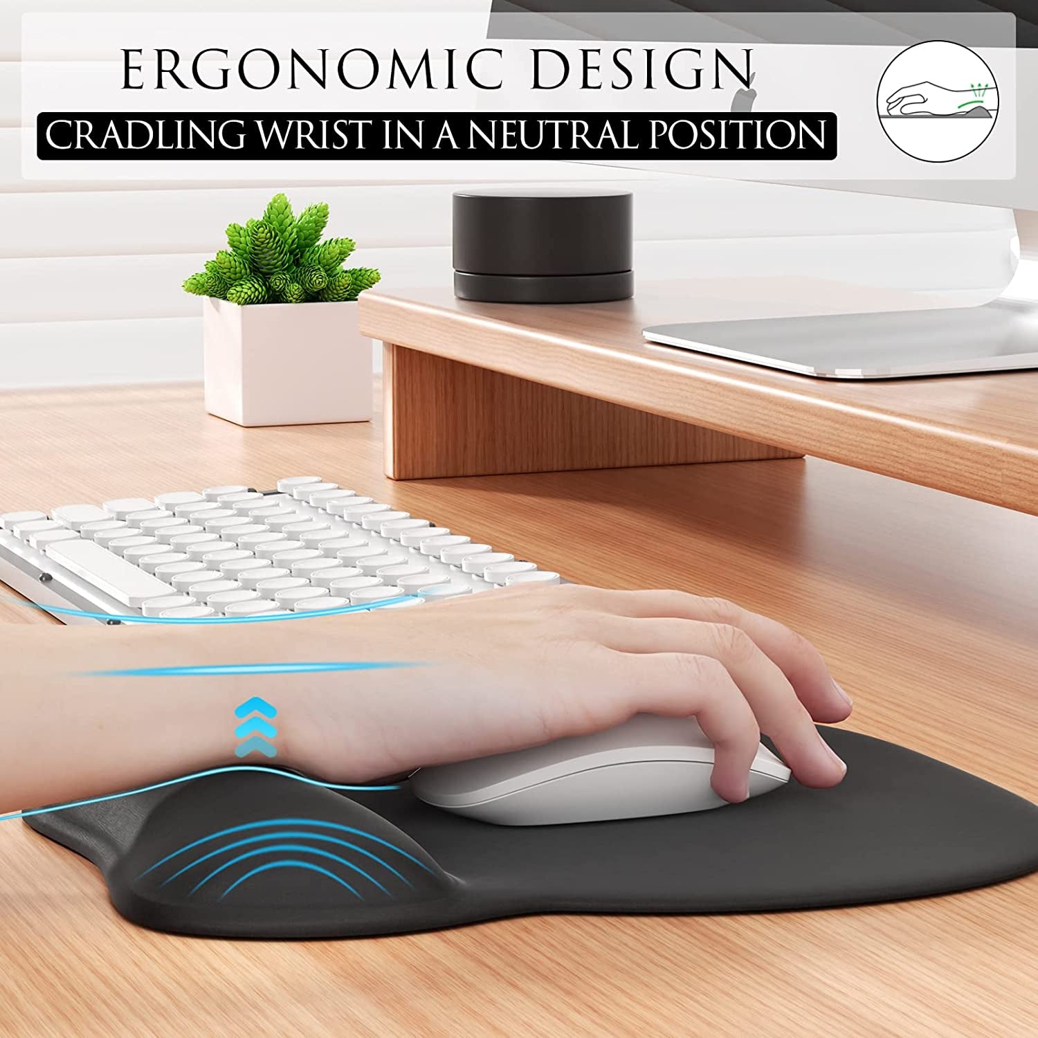 Ergonomic Mouse Pad with Gel Wrist Rest - Ultimate Comfort and Pain Relief for Home or Office, Non-Slip Design, 9.4 x 8.1 Inches, Black