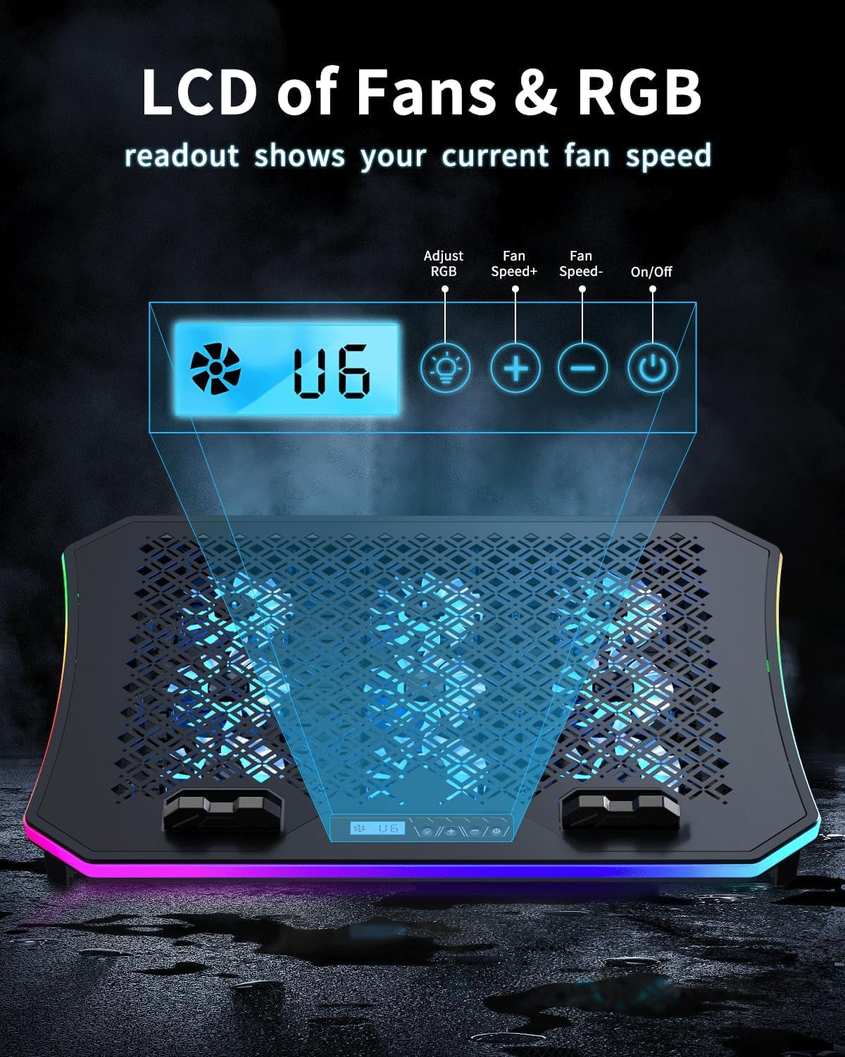 Enhanced RGB Gaming Laptop Cooler with 9 Silent Fans & Adjustable Heights - Perfect for 15.6-17.3 Inch Laptops - Includes USB Ports & Phone Stand - Blue