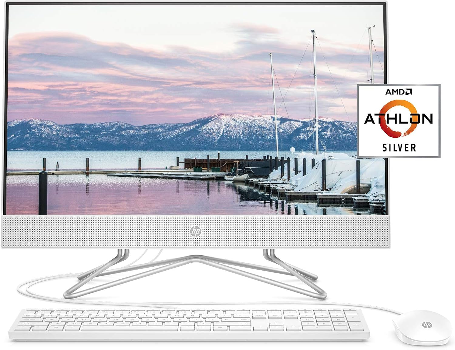 24-Inch All-In-One Desktop Computer - AMD Athlon Silver, 8GB RAM, 256GB SSD, Windows 10 Home - Stylish White Design