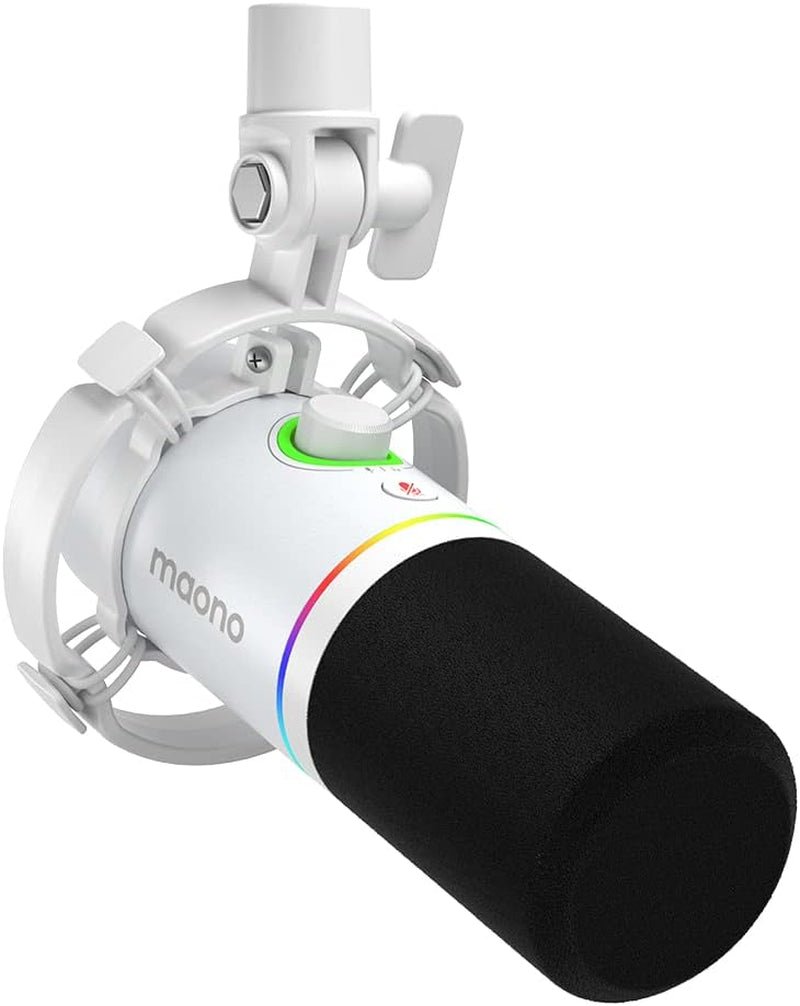 PD200X White RGB Dynamic Microphone - Ultimate Gaming Mic for Streaming, Podcasting & Recording with Mute, Gain Control & Headphone Jack