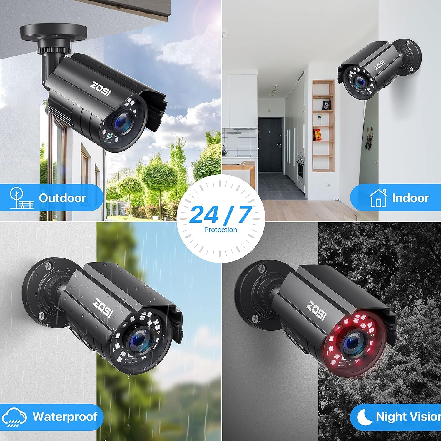 2.0MP 1080P HD Hybrid Security Camera - 4-in-1 CCTV with 80Ft IR Night Vision, Weatherproof for Indoor/Outdoor Use (Black)