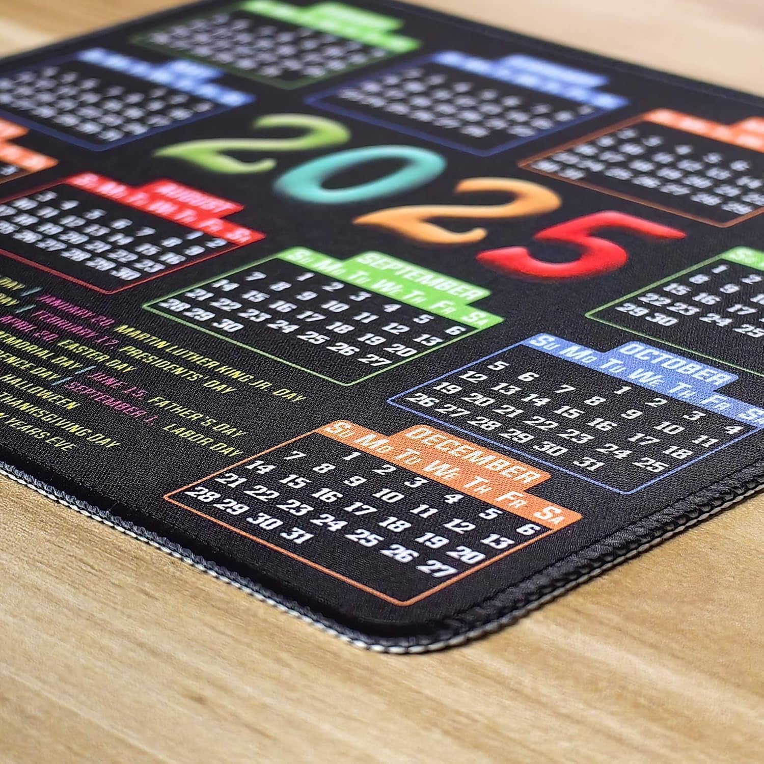 Stylish 2025 Calendar Black Mouse Pad with Stitched Edge & Non-Slip Base – Perfect for Home & Office Use (9.6x7.9 Inches)