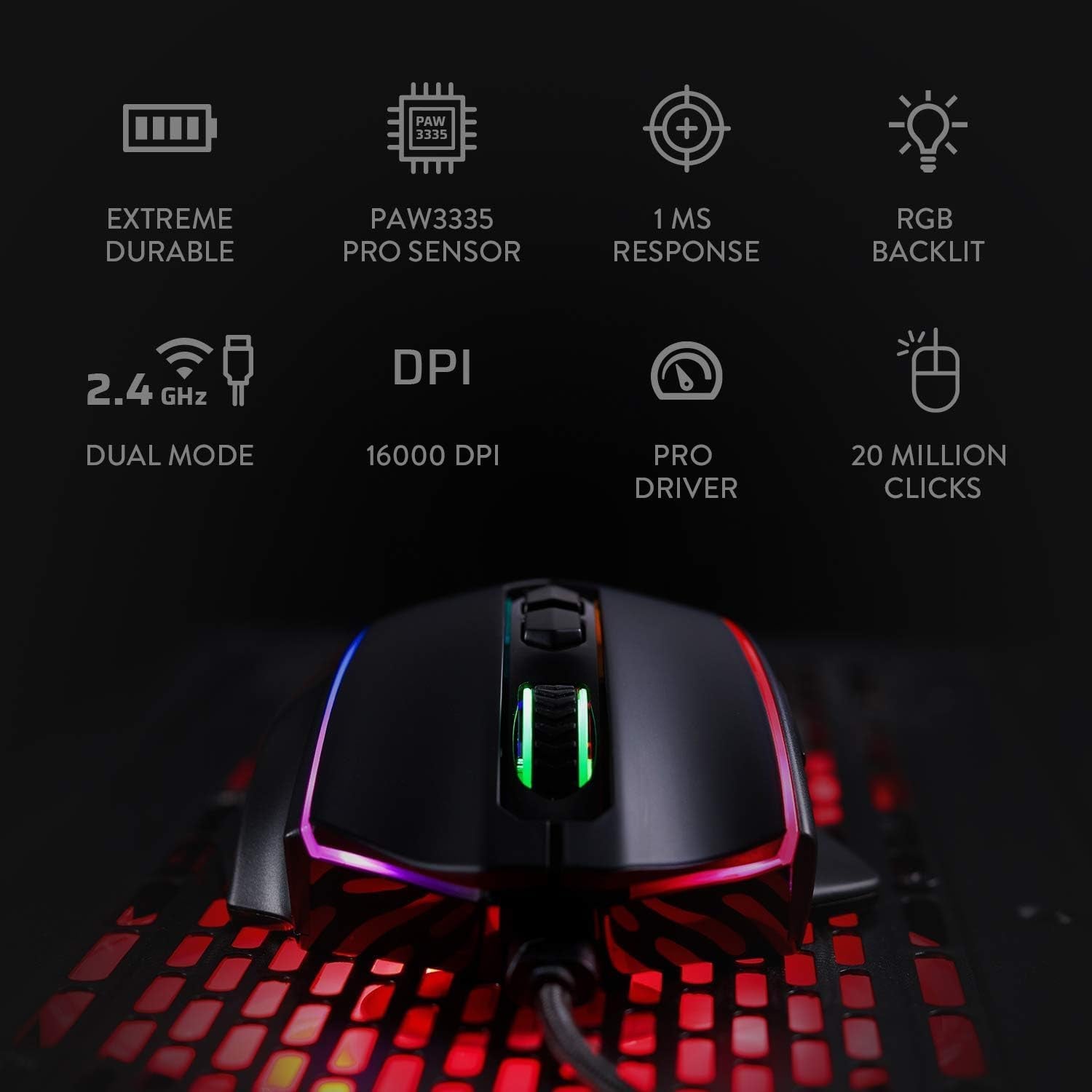 M686 Wireless Gaming Mouse - 16000 DPI, Customizable RGB, 45-Hour Battery Life, Perfect for PC/Mac/Laptop Gamers