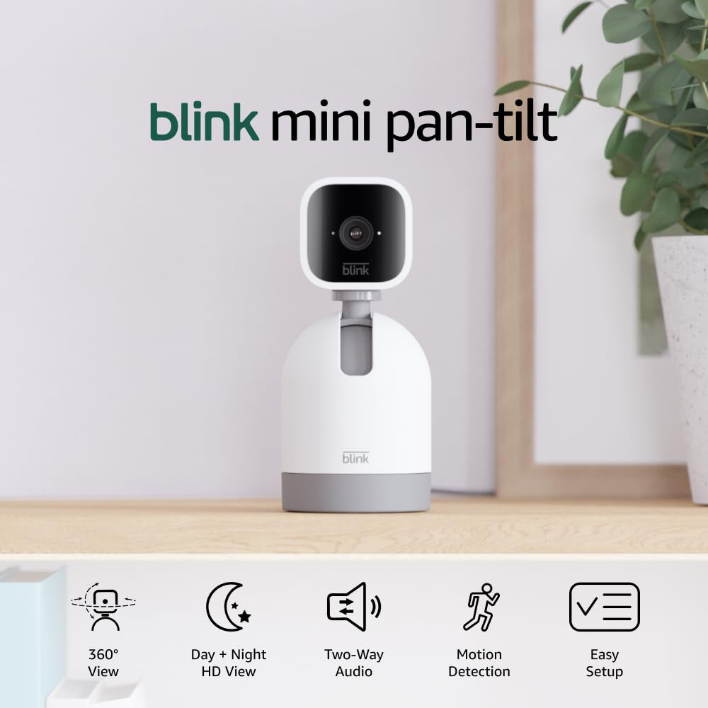 Mini Pan-Tilt Smart Security Camera - HD Video, Two-Way Audio, Motion Detection, Works with Alexa - Newest Model (White)