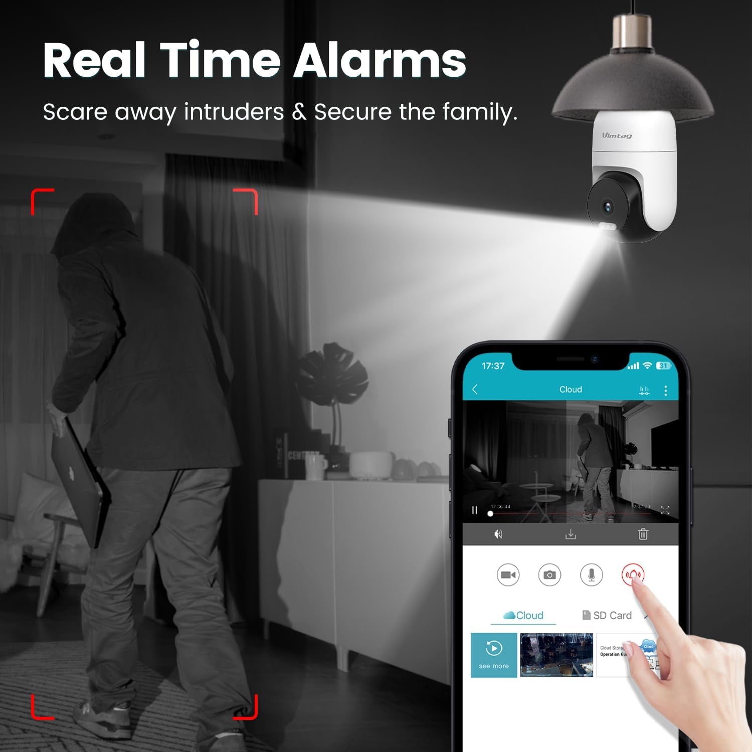 3.5K Light Bulb Security Camera - 360° Indoor/Outdoor with Spotlight, Night Vision, Smart Detection & 2-Way Audio for Pet & Home Protection