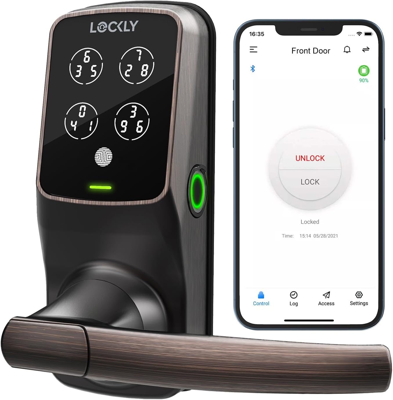 Secure Plus, Bluetooth Smart Lock, Keyless Entry Door Lock, PIN Genie® Keypad, 3D Biometric Fingerprint Sensor, Auto Lock - Venetian Bronze (PGD628FVB) - Latch Edition