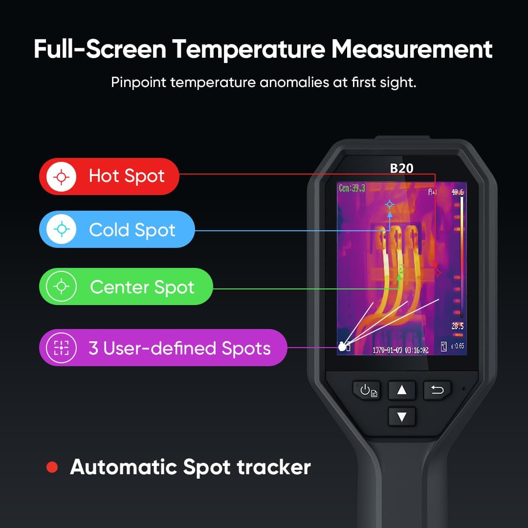 B20 Thermal Imaging Camera with 2MP Visual Camera, Thermal Camera 256 X 192 IR Resolution, 25 Hz Refresh Rate, 3.2" LCD Screen, Full Screen Measurement Thermal Scanner with Wifi, -4~1022°F