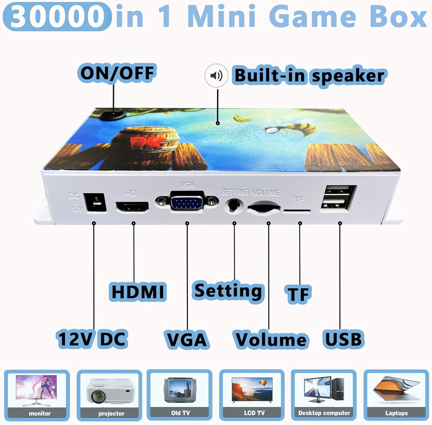 30000 in 1 Pandora Game Box 70S Mini Arcade Stick Retro Game Console,Plug and Play,10+ Emulators,128G TF Card,4K HDMI Output,Dual 2.4G Wireless Controllers