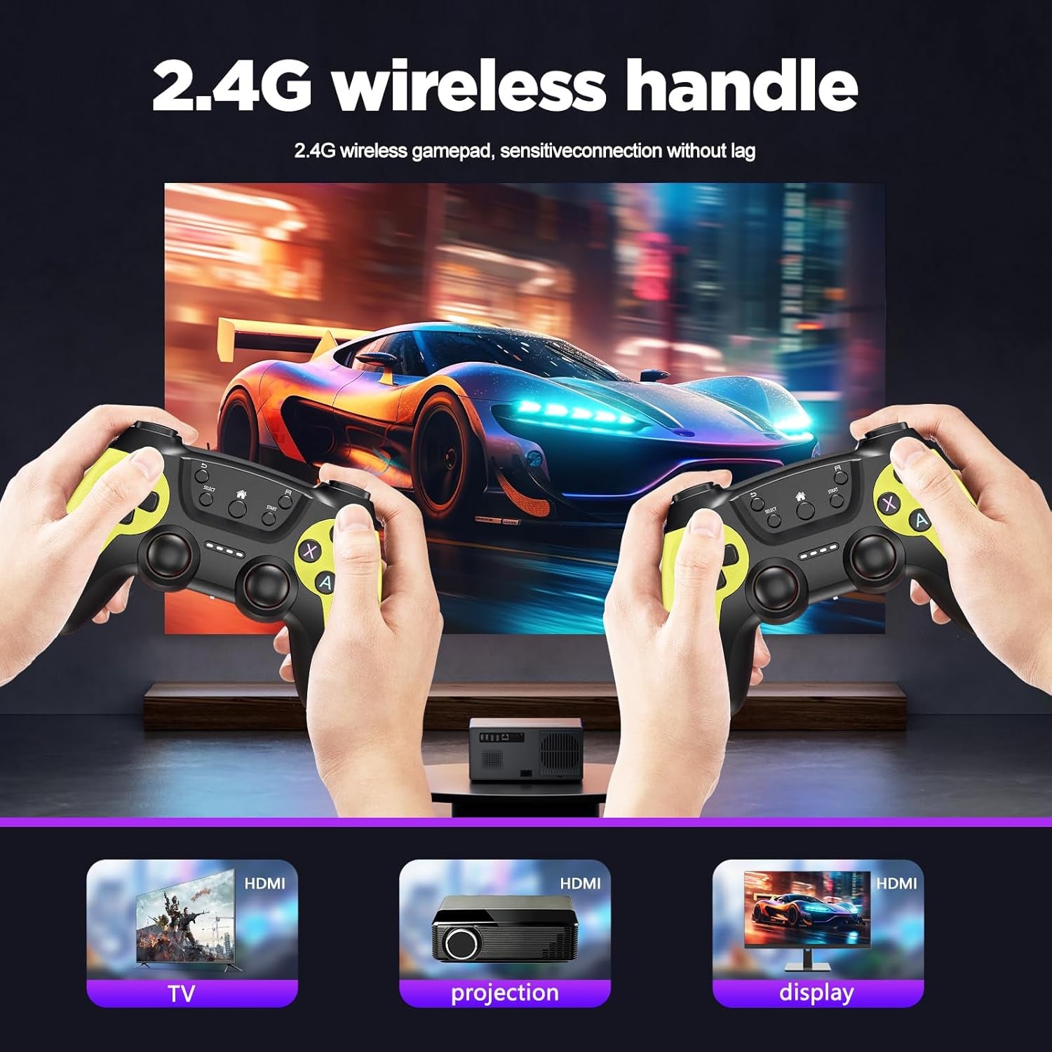 30000+ Wireless Retro Gaming Stick, Retro Gaming Console,Revisit Classic Retro Play Plug and Play Video Gaming Stick,Hd HDMI TV Game Stick,Premium Competitive Dual Controllers Yellow