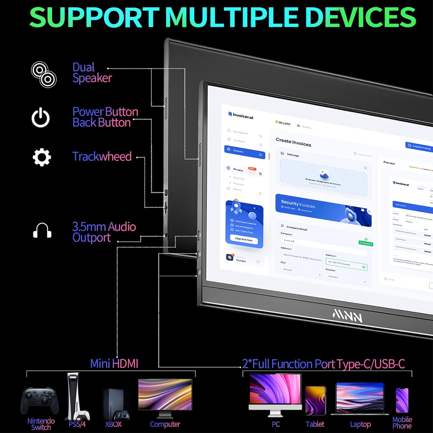 15.6" FHD 1080P Portable Monitor - Ultra-Slim IPS Display with Smart Cover & Speakers, Perfect for Gaming & On-the-Go Use!