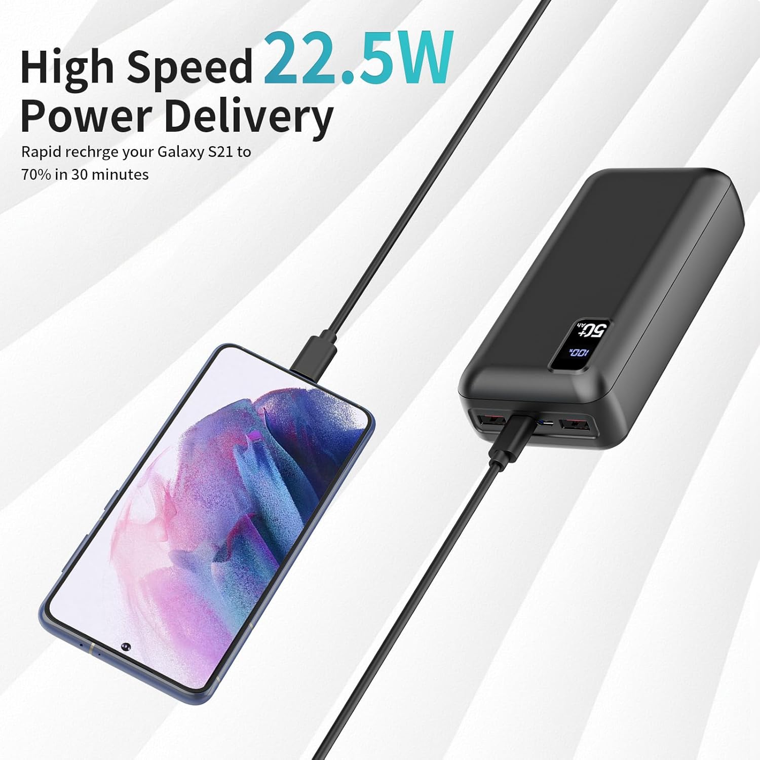 Power Bank 50000Mah 22.5W Fast Charging Portable Charger USB-C Quick Charge with 3 Outputs & 2 Inputs LED Display Huge Capacity External Battery Pack for Most Electronic Devices on the Market