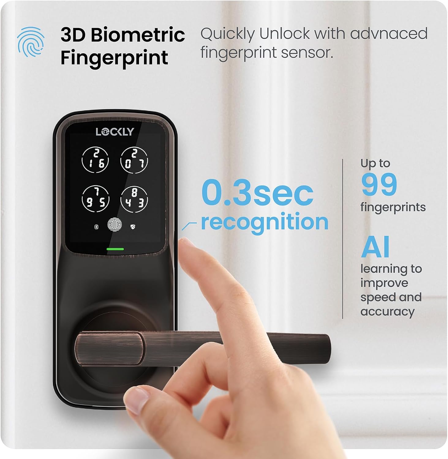 Secure Plus, Bluetooth Smart Lock, Keyless Entry Door Lock, PIN Genie® Keypad, 3D Biometric Fingerprint Sensor, Auto Lock - Venetian Bronze (PGD628FVB) - Latch Edition