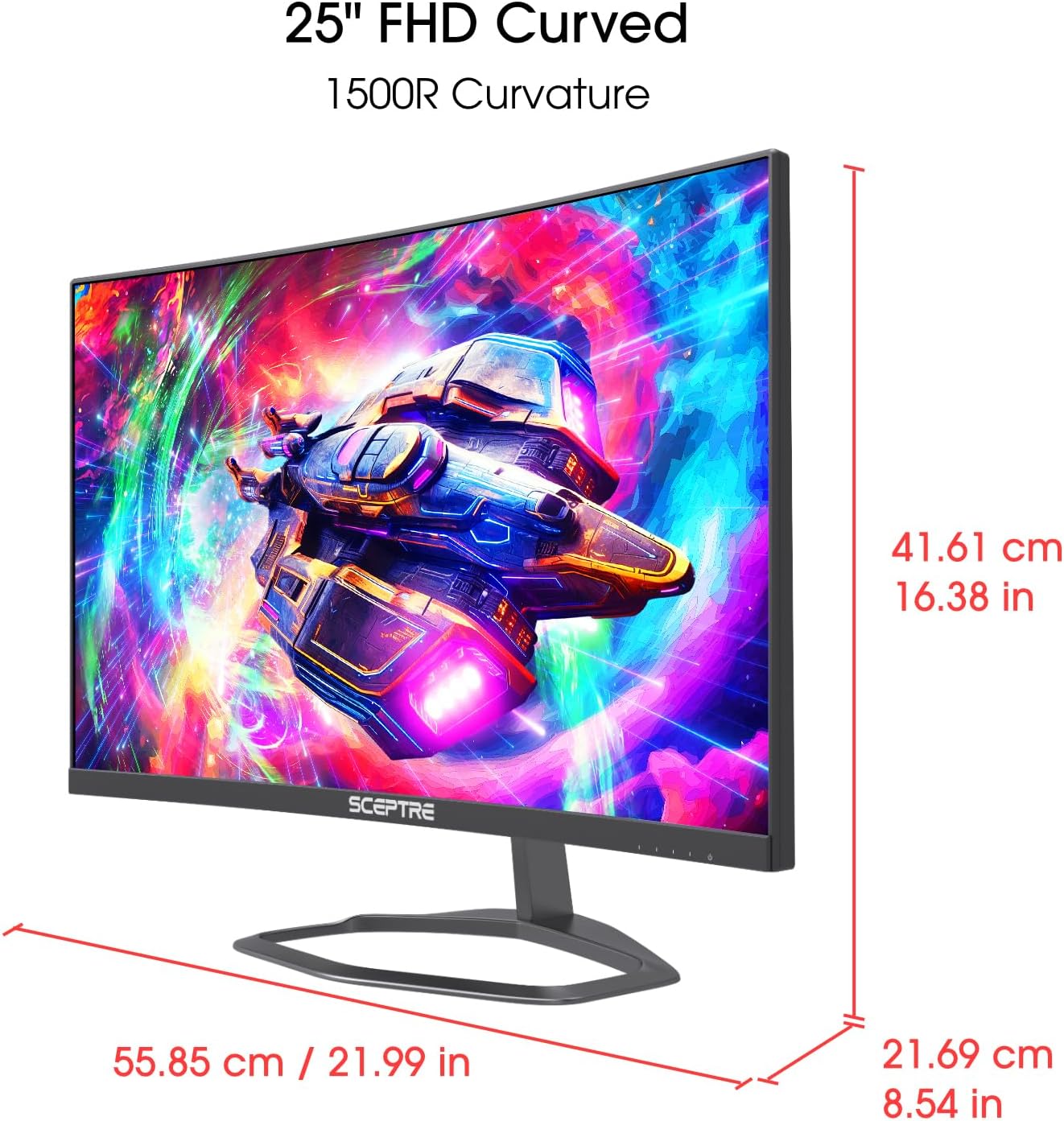 24.5" Curved Gaming Monitor - 240Hz, 1080P, 1Ms Response, Built-in Speakers, Dual HDMI & DisplayPort - Sleek Machine Black Design