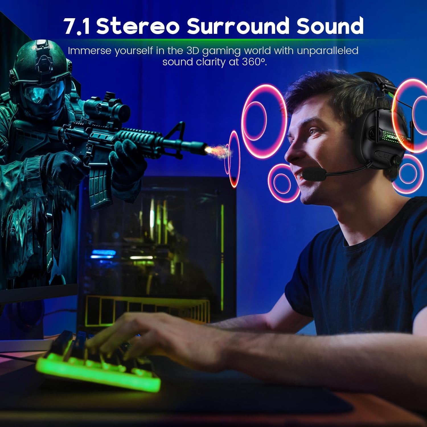 Ultimate WG2 Wireless Gaming Headset - 7.1 Crystal-Stereo Sound, 50 Hr Battery, RGB Lights, Compatible with PS5, PS4, PC, Switch & Mac