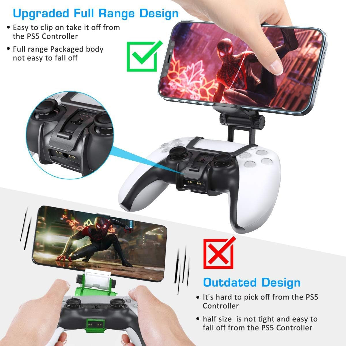 PS5 Controller Phone Mount Clip, Mobile Gaming Clip Cell Phone Stand Holder Replacement for Playstation 5 Dualsense Controller Remote Play