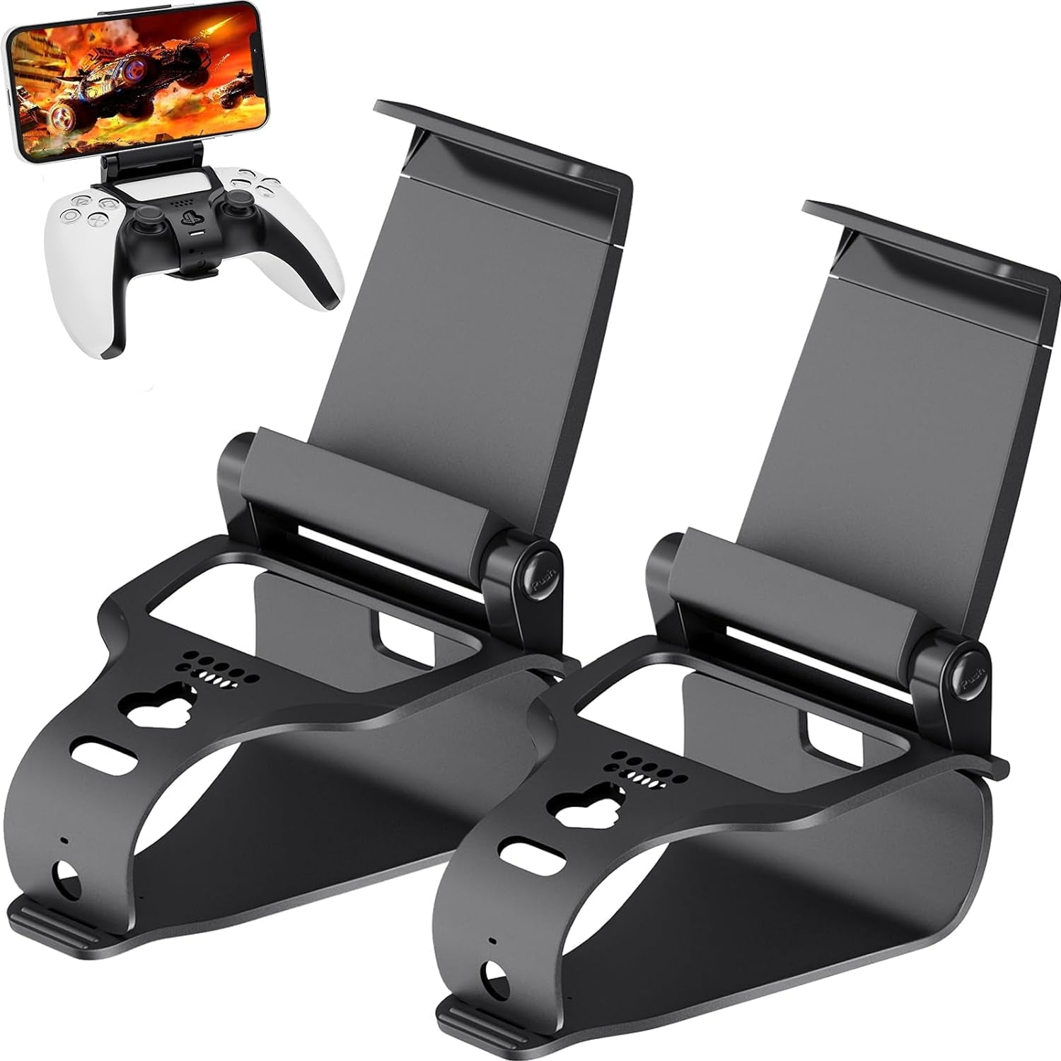 PS5 Controller Phone Mount Holder for Iphone Android, 2 Pack PS5 Remote Play Backbone Clip Compatible with Playstation 5 Dualsense Gaming Controller with Adjustatble Switch Black