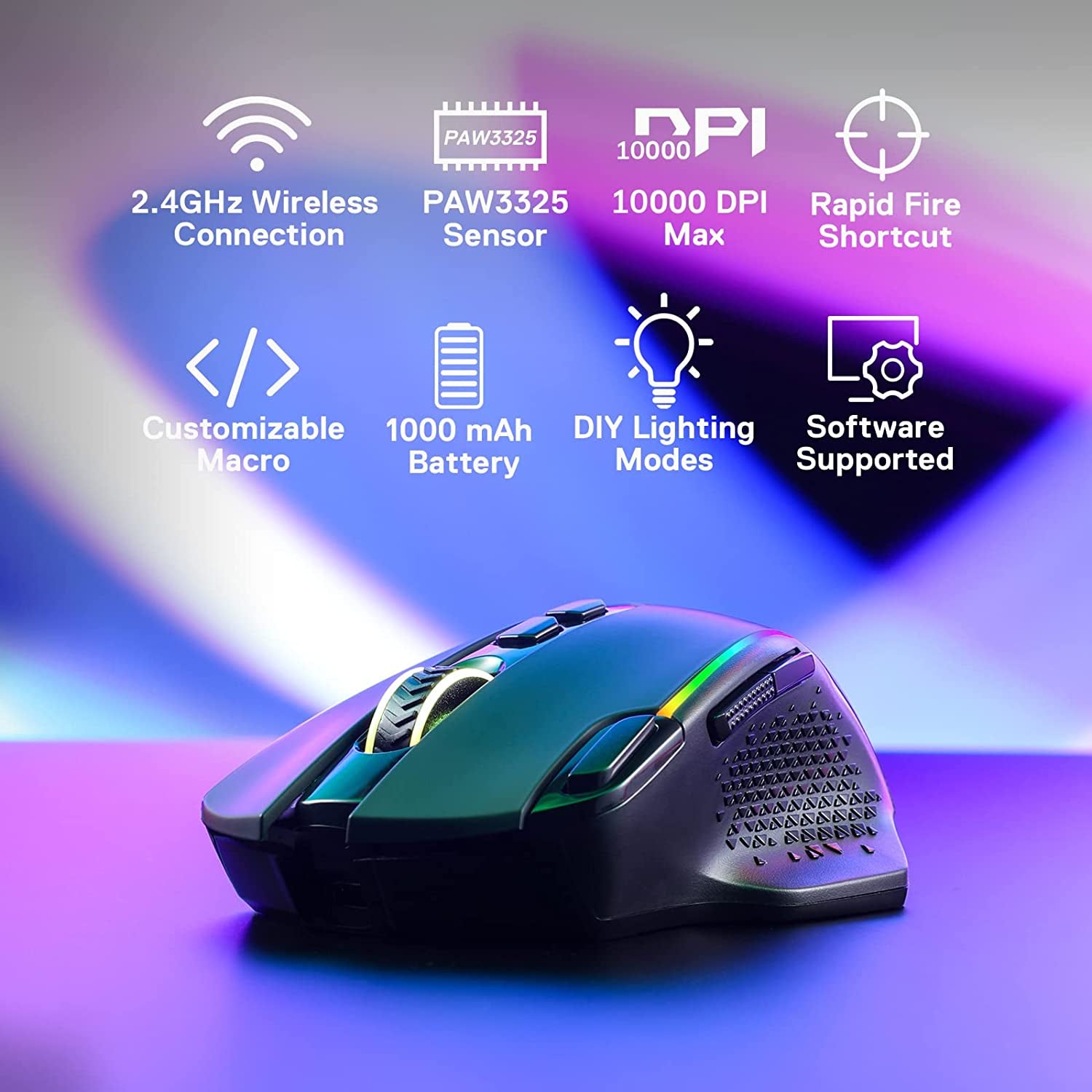 M810 Pro Wireless Gaming Mouse - 10,000 DPI, 8 Macro Buttons, RGB Backlit, 45-Hour Battery Life for Ultimate Gaming Experience on PC/Mac/Laptop