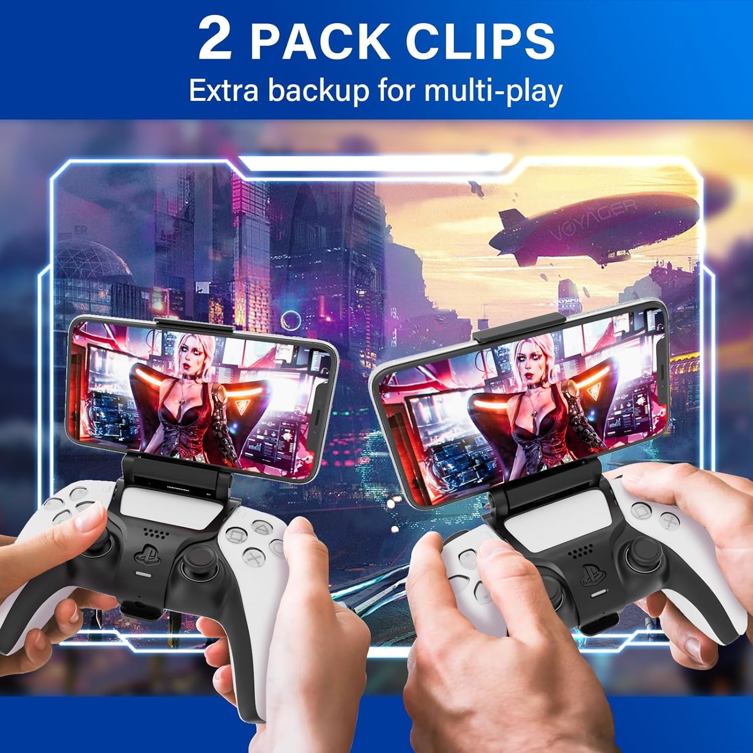 PS5 Controller Phone Mount Holder for Iphone Android, 2 Pack PS5 Remote Play Backbone Clip Compatible with Playstation 5 Dualsense Gaming Controller with Adjustatble Switch Black