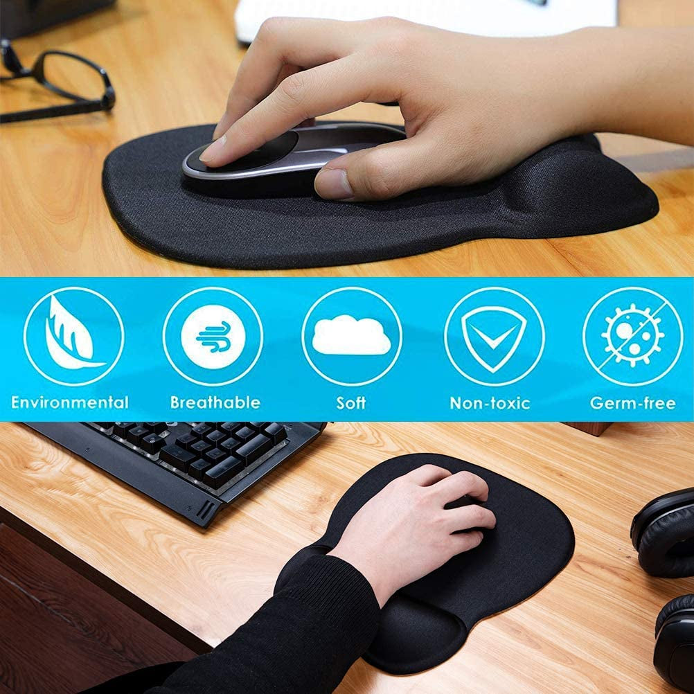 Ergonomic Mouse Pad with Gel Wrist Rest - Ultimate Comfort and Pain Relief for Home or Office, Non-Slip Design, 9.4 x 8.1 Inches, Black