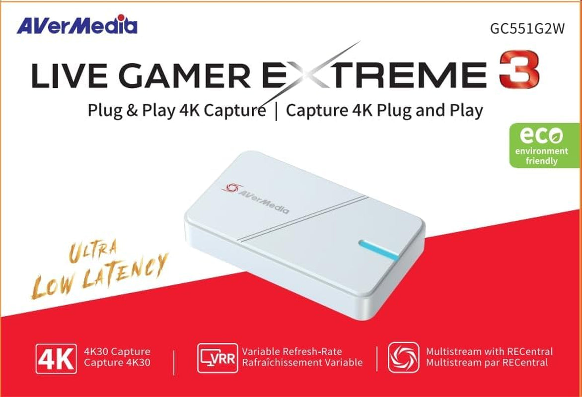 Live Gamer Extreme 3 White - 4K HDMI Capture Card for Gaming & Streaming on PS5, Xbox Series X/S, PS4, Switch, Windows 11 & Mac OS12 with HDR & VRR Support