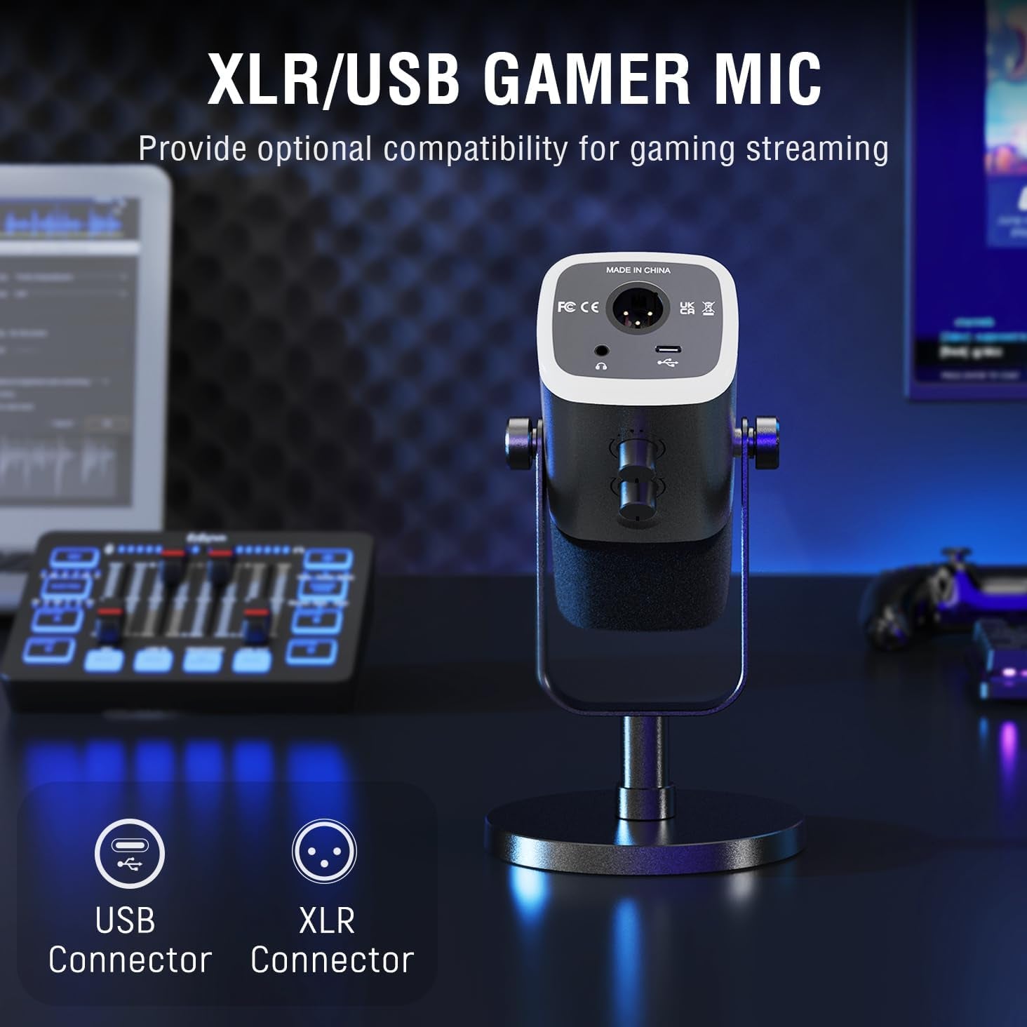 Ultimate Gaming Microphone Bundle - Dynamic XLR/USB Microphone Set with RGB Mixer for Streaming, Podcasting, and Gaming