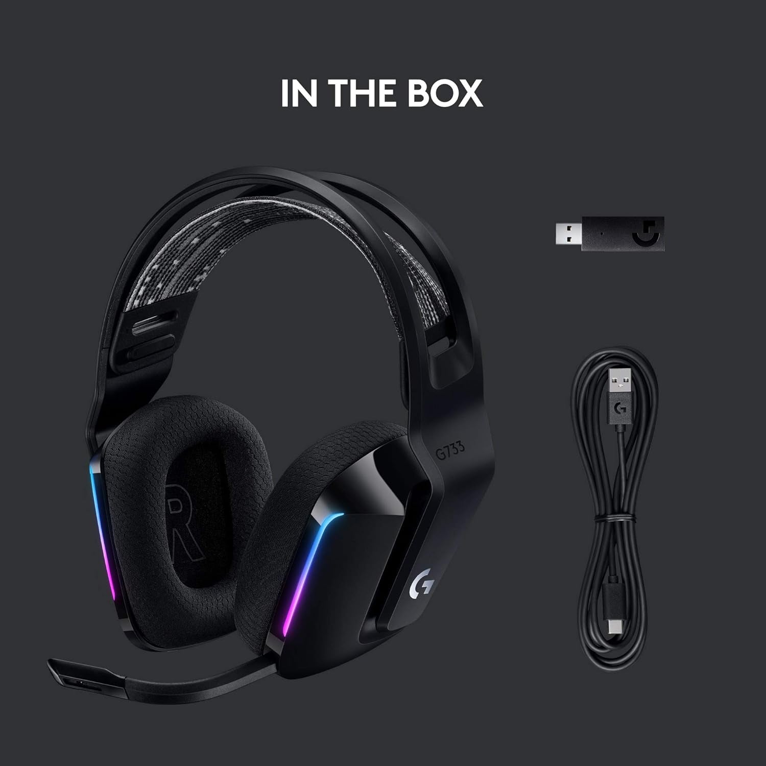 733 Wireless Gaming Headset - Ultimate Comfort with Suspension Headband, Lightsync RGB, Pro-G Audio & Blue VO!CE Mic Technology - Sleek Black Design