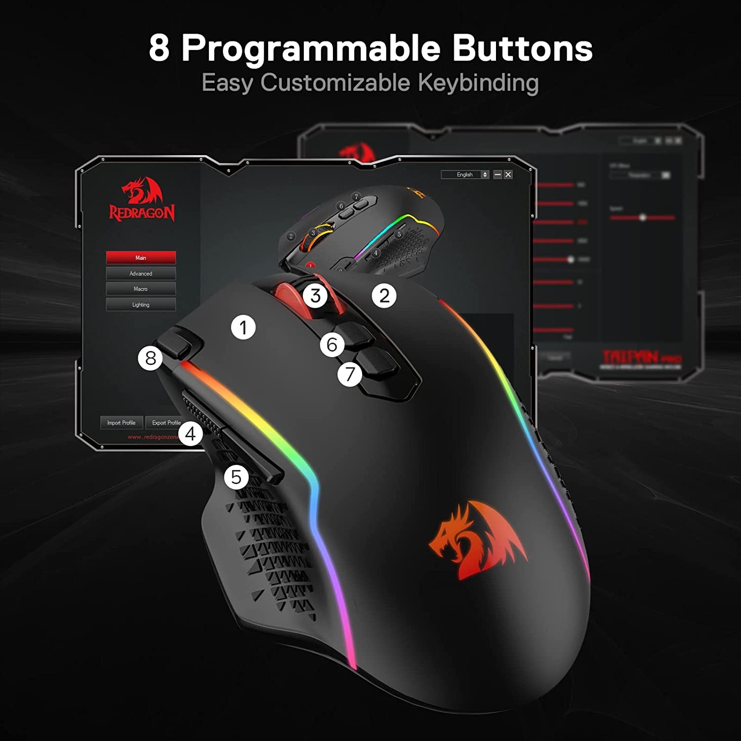 M810 Pro Wireless Gaming Mouse - 10,000 DPI, 8 Macro Buttons, RGB Backlit, 45-Hour Battery Life for Ultimate Gaming Experience on PC/Mac/Laptop