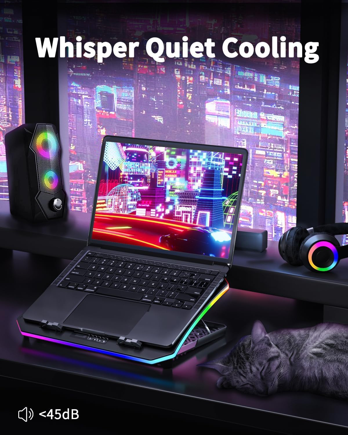 Enhanced RGB Gaming Laptop Cooler with 9 Silent Fans & Adjustable Heights - Perfect for 15.6-17.3 Inch Laptops - Includes USB Ports & Phone Stand - Blue