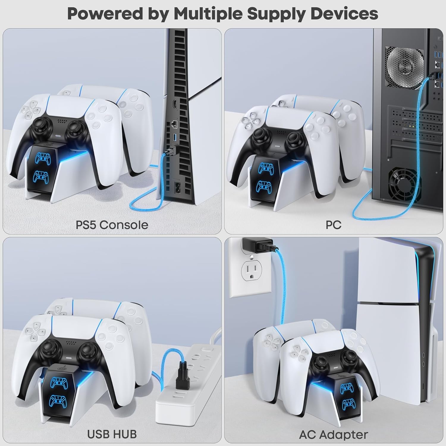 PS5 Controller Charger PS5 Accessories Kits with Fast Charging AC Adapter, Controller Charging Stand for Playstation 5, Docking Station Replacement for Dualsense Charging Station