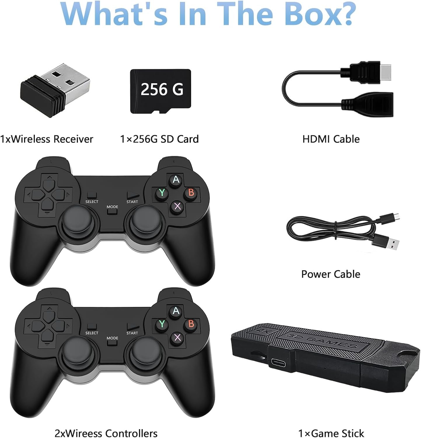 42000 in 1 Mini Game Stick 45+ Emulator Retro Game Console Dual 2.4G Wireless Controllers HDMI Output Plug and Play for 4K TV 256G