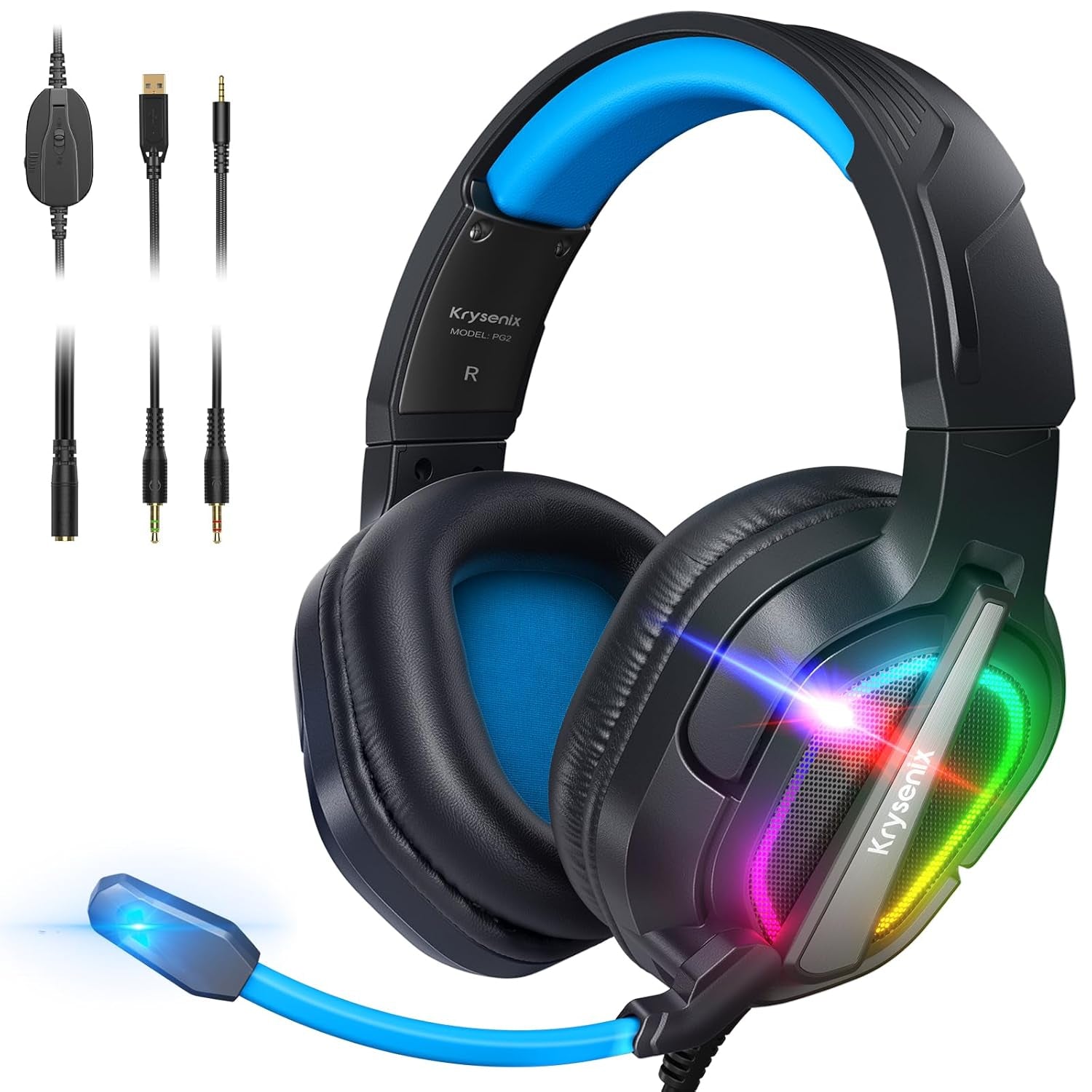 RGB Gaming Headset - Noise Canceling Headphones with Microphone for PS4, PS5, PC, Mac & Xbox Series X - Enhanced Audio Experience in Black/Blue