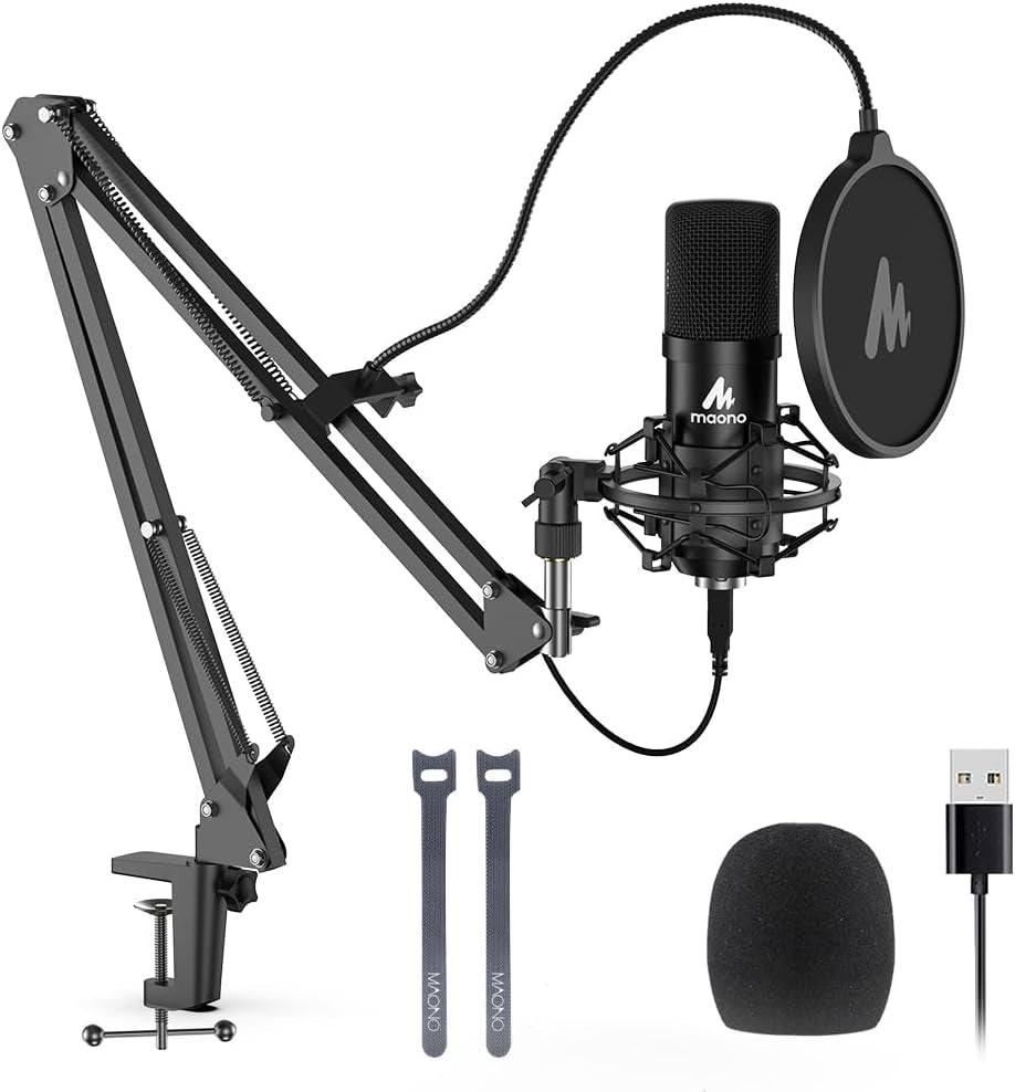 AU-A04 USB Microphone - 192Khz/24Bit Plug & Play Condenser Mic Kit for Podcasting, Gaming, and YouTube Recording