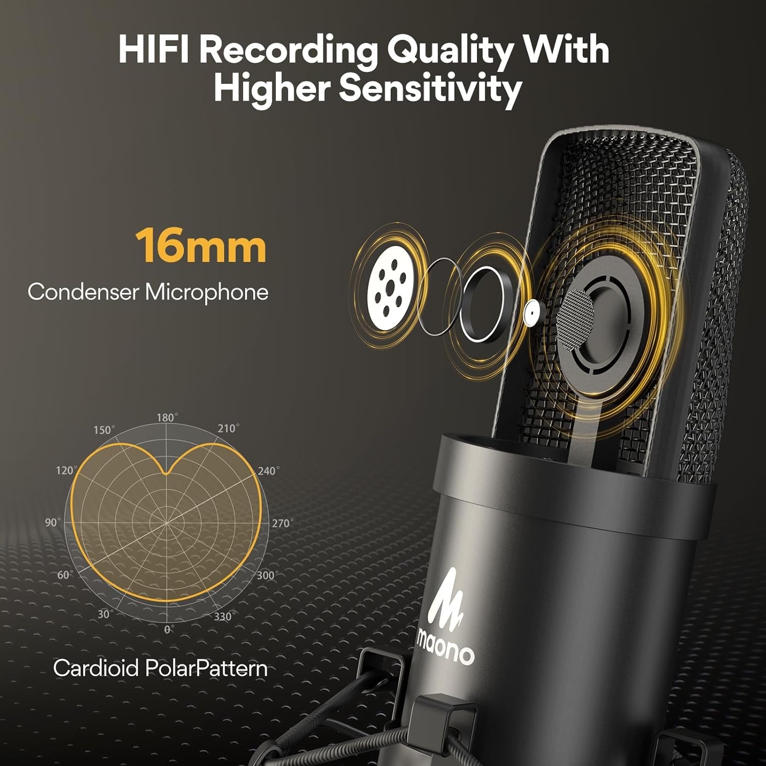 AU-A04 USB Microphone - 192Khz/24Bit Plug & Play Condenser Mic Kit for Podcasting, Gaming, and YouTube Recording