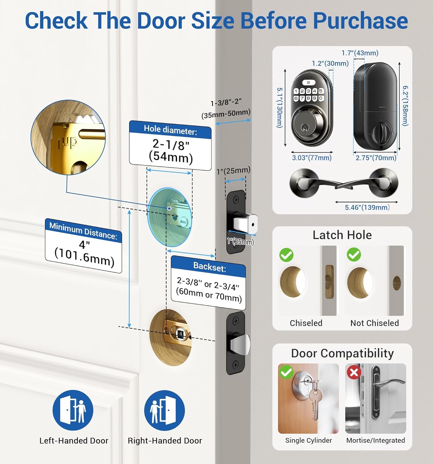 Keyless Entry Door Lock with 2 Lever Handles - Electronic Keypad Deadbolt, Auto Lock, Back Lit & Easy Installation Design, Front Door Handle Sets, Matte Black