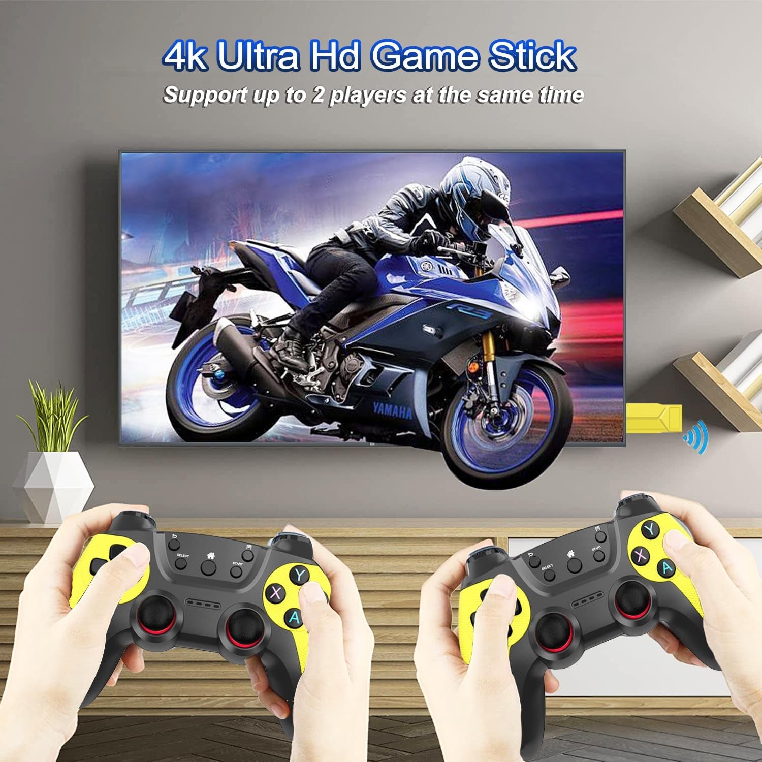 30000+ Wireless Retro Gaming Stick, Retro Gaming Console,Revisit Classic Retro Play Plug and Play Video Gaming Stick,Hd HDMI TV Game Stick,Premium Competitive Dual Controllers Yellow