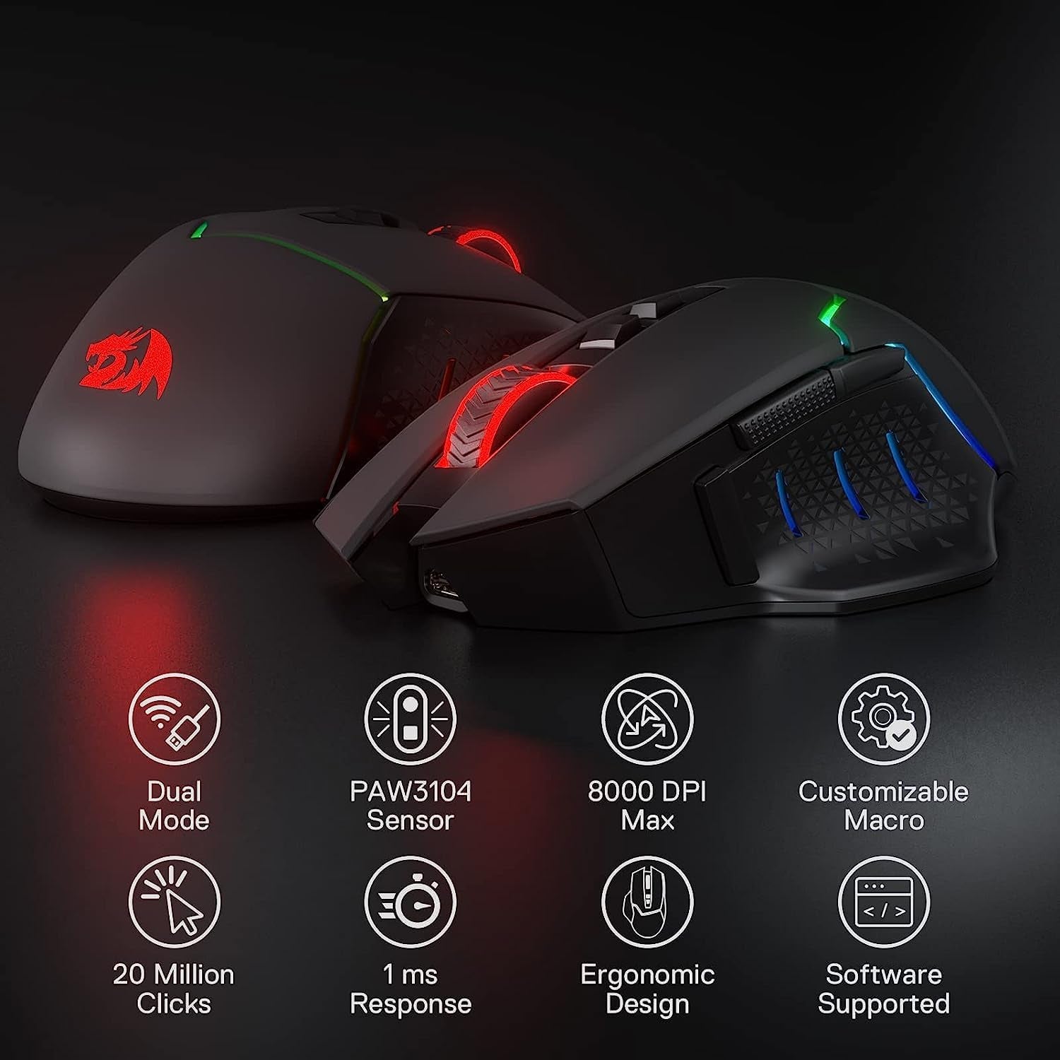 M690 PRO Wireless Gaming Mouse – 8000 DPI, Ergonomic Design, Rapid Fire Key & 8 Macro Buttons for PC/Mac/Laptop Gaming